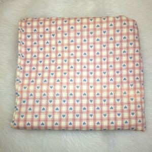 FABRIC Vintage Pink Plaid on cream with blue hearts, 5.5 yards
